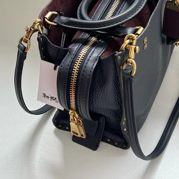 COACH 1941 Rogue 25 In Deep Navy Blue With Tea Rose Rivets - Picture 7 of 16